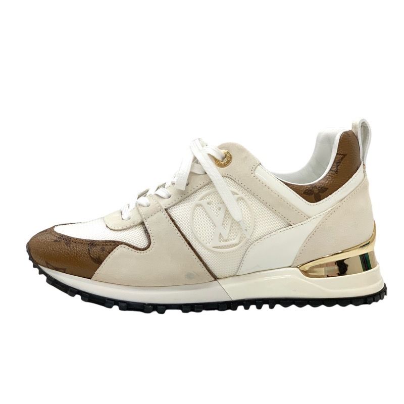 Louis Vuitton Run Away Line Sneakers Shoes Leather Fabric Ivory Inheel Monogram