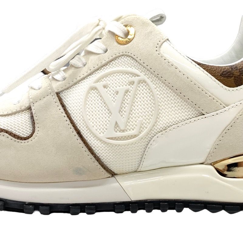 Louis Vuitton Run Away Line Sneakers Shoes Leather Fabric Ivory Inheel Monogram