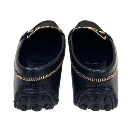Louis Vuitton Flat Shoes Leather Black Gold Logo Driving Shoes Zip Design