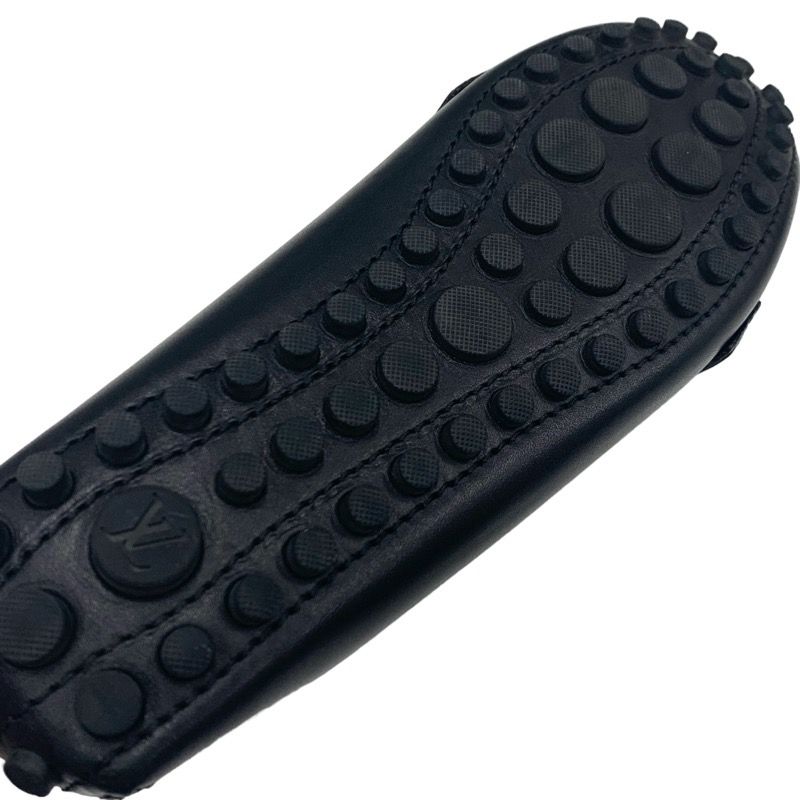Louis Vuitton Flat Shoes Leather Black Gold Logo Driving Shoes Zip Design