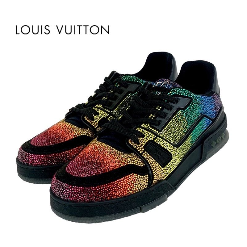 Louis Vuitton LV Trainer Line Sneakers Shoes Leather Black Rainbow Unused