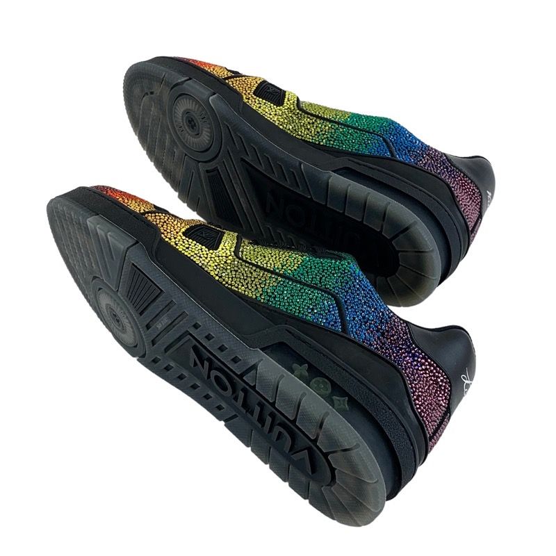 Louis Vuitton LV Trainer Line Sneakers Shoes Leather Black Rainbow Unused