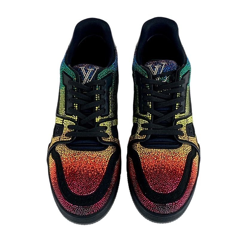 Louis Vuitton LV Trainer Line Sneakers Shoes Leather Black Rainbow Unused