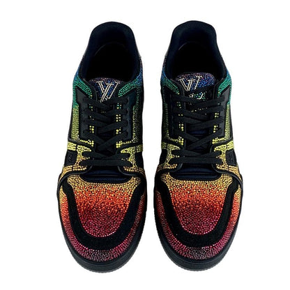 Louis Vuitton LV Trainer Line Sneakers Shoes Leather Black Rainbow Unused