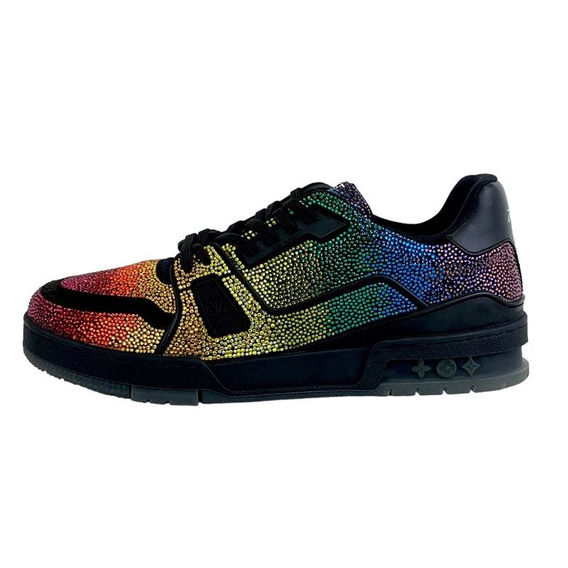 Louis Vuitton LV Trainer Line Sneakers Shoes Leather Black Rainbow Unused