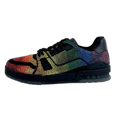 Louis Vuitton LV Trainer Line Sneakers Shoes Leather Black Rainbow Unused
