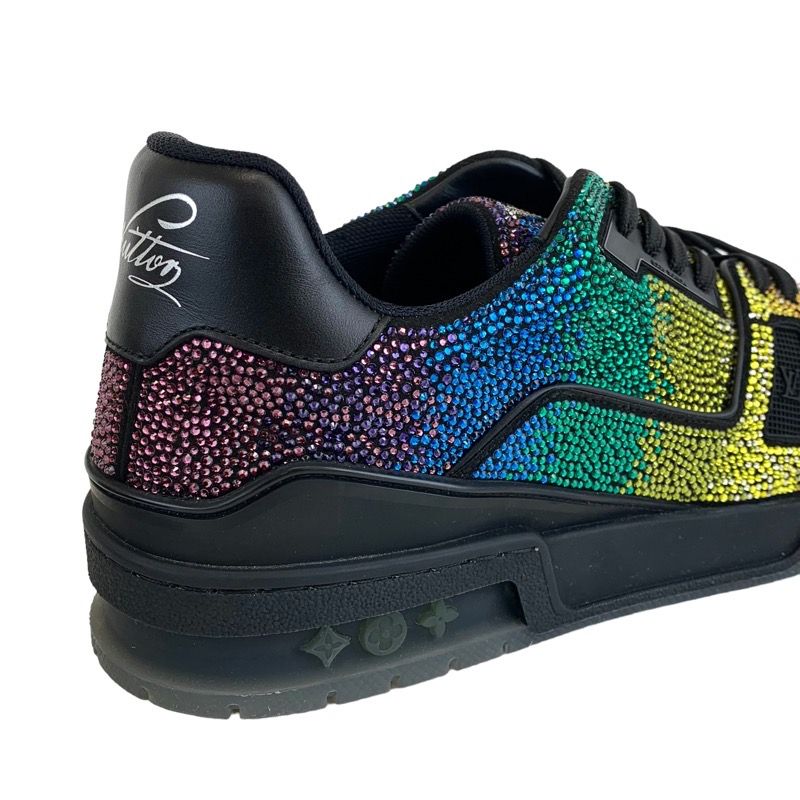 Louis Vuitton LV Trainer Line Sneakers Shoes Leather Black Rainbow Unused