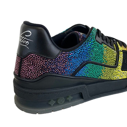Louis Vuitton LV Trainer Line Sneakers Shoes Leather Black Rainbow Unused