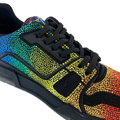 Louis Vuitton LV Trainer Line Sneakers Shoes Leather Black Rainbow Unused