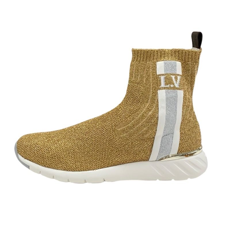 Louis Vuitton After Game Line Sneakers Shoes Fabric Gold White Unused Lame