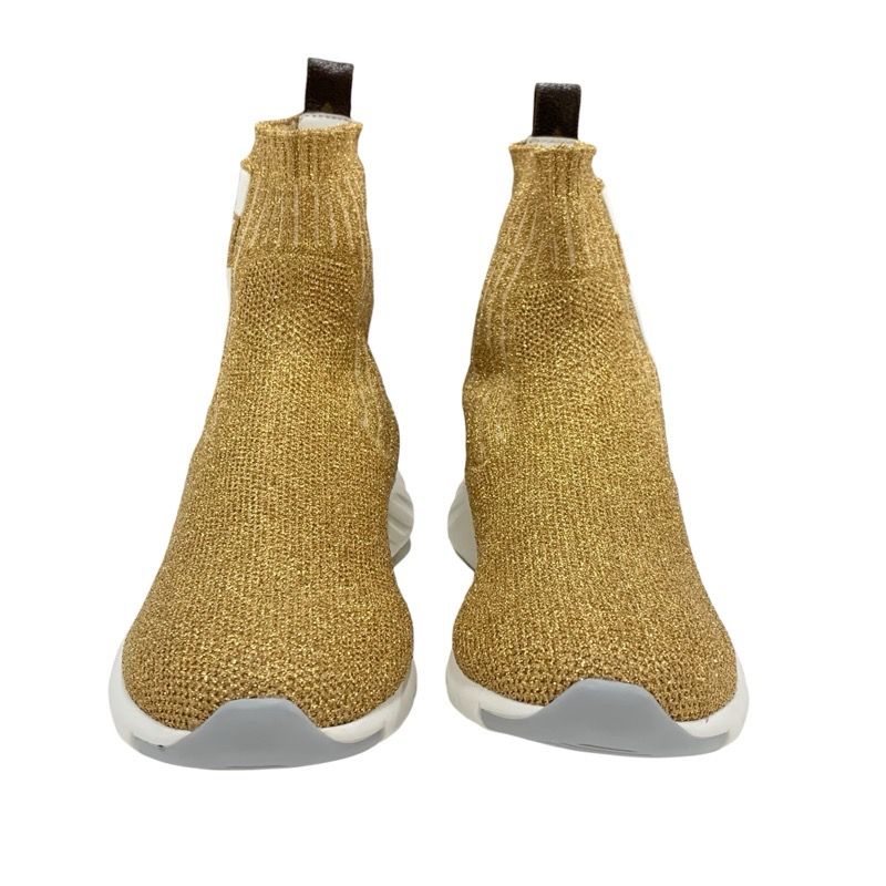 Louis Vuitton After Game Line Sneakers Shoes Fabric Gold White Unused Lame