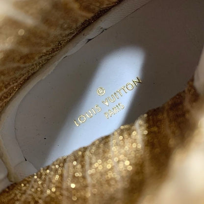 Louis Vuitton After Game Line Sneakers Shoes Fabric Gold White Unused Lame