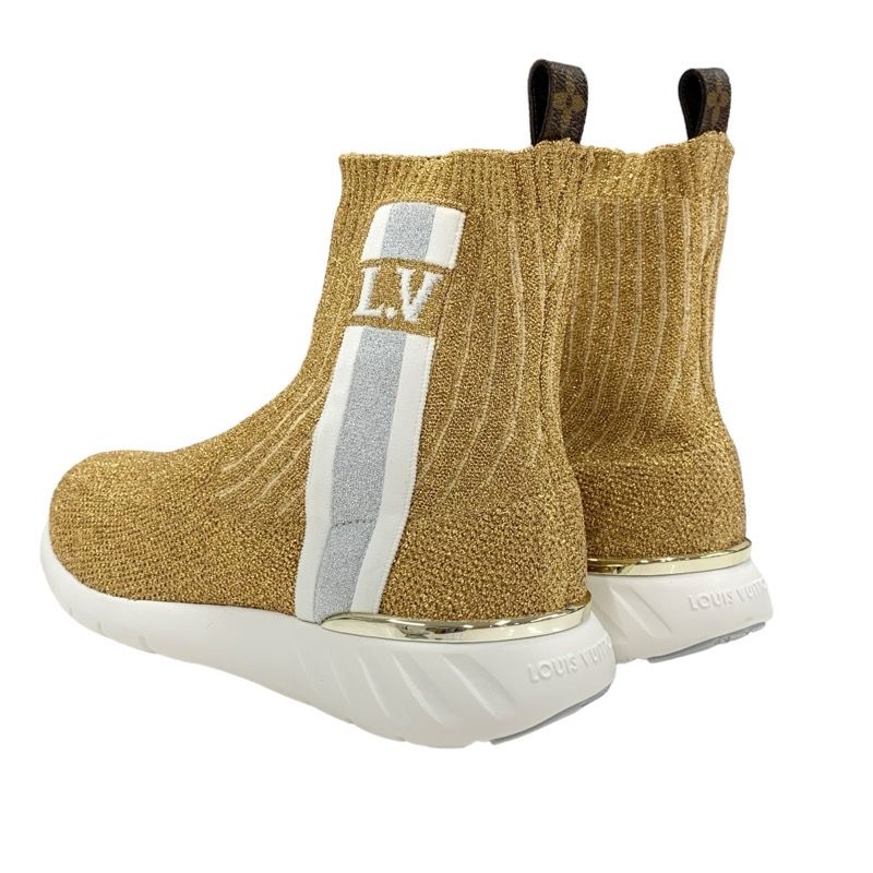Louis Vuitton After Game Line Sneakers Shoes Fabric Gold White Unused Lame