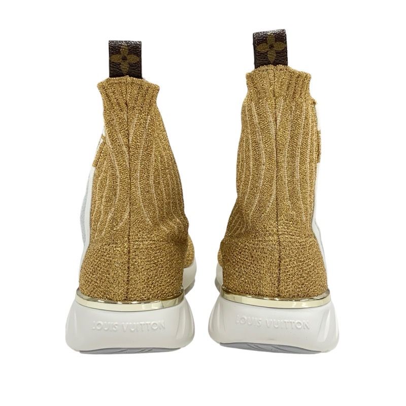 Louis Vuitton After Game Line Sneakers Shoes Fabric Gold White Unused Lame