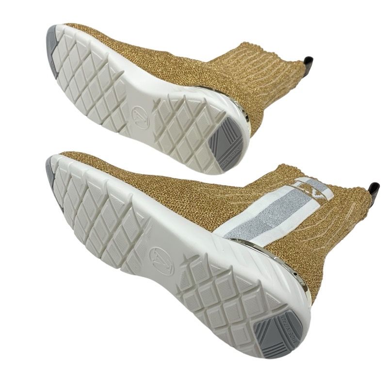 Louis Vuitton After Game Line Sneakers Shoes Fabric Gold White Unused Lame