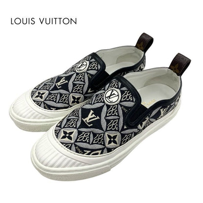 Louis Vuitton Play Timeline Monogram Sneakers Shoes Fabric Leather Black White