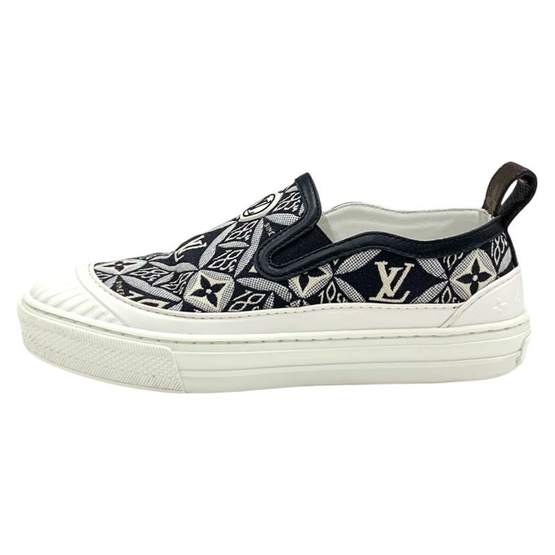 Louis Vuitton Play Timeline Monogram Sneakers Shoes Fabric Leather Black White
