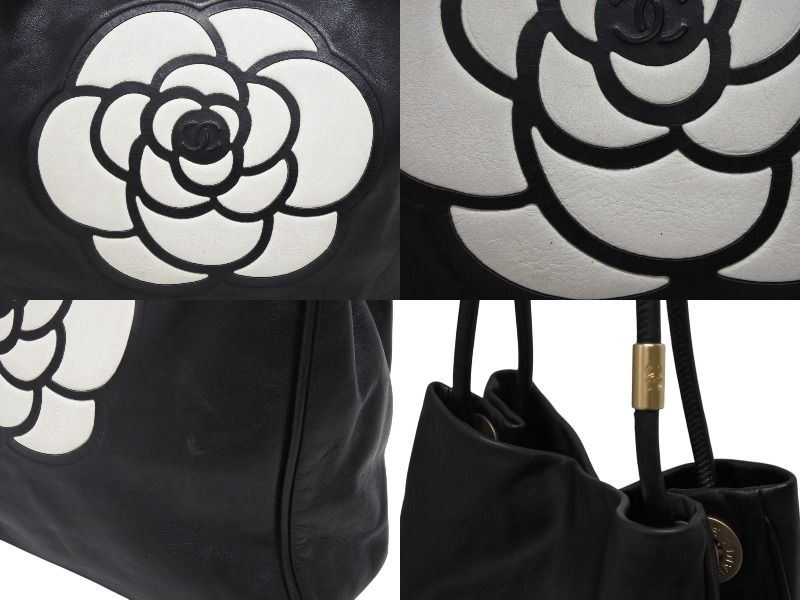 Chanel Camellia Logo Design Bag Black Leather Gold — view 5