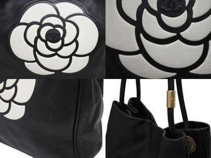 Chanel Camellia Logo Design Bag Black Leather Gold — view 5