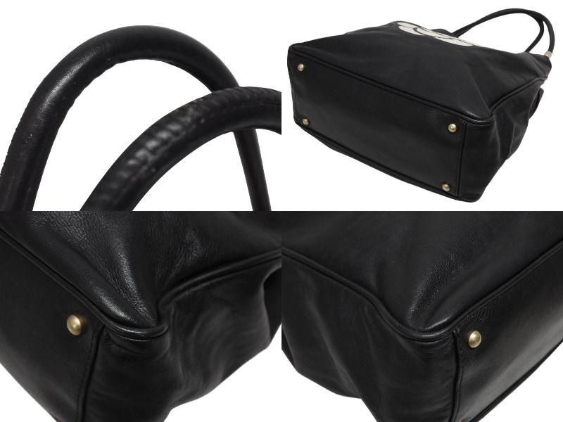 Chanel Camellia Logo Design Bag Black Leather Gold — view 6
