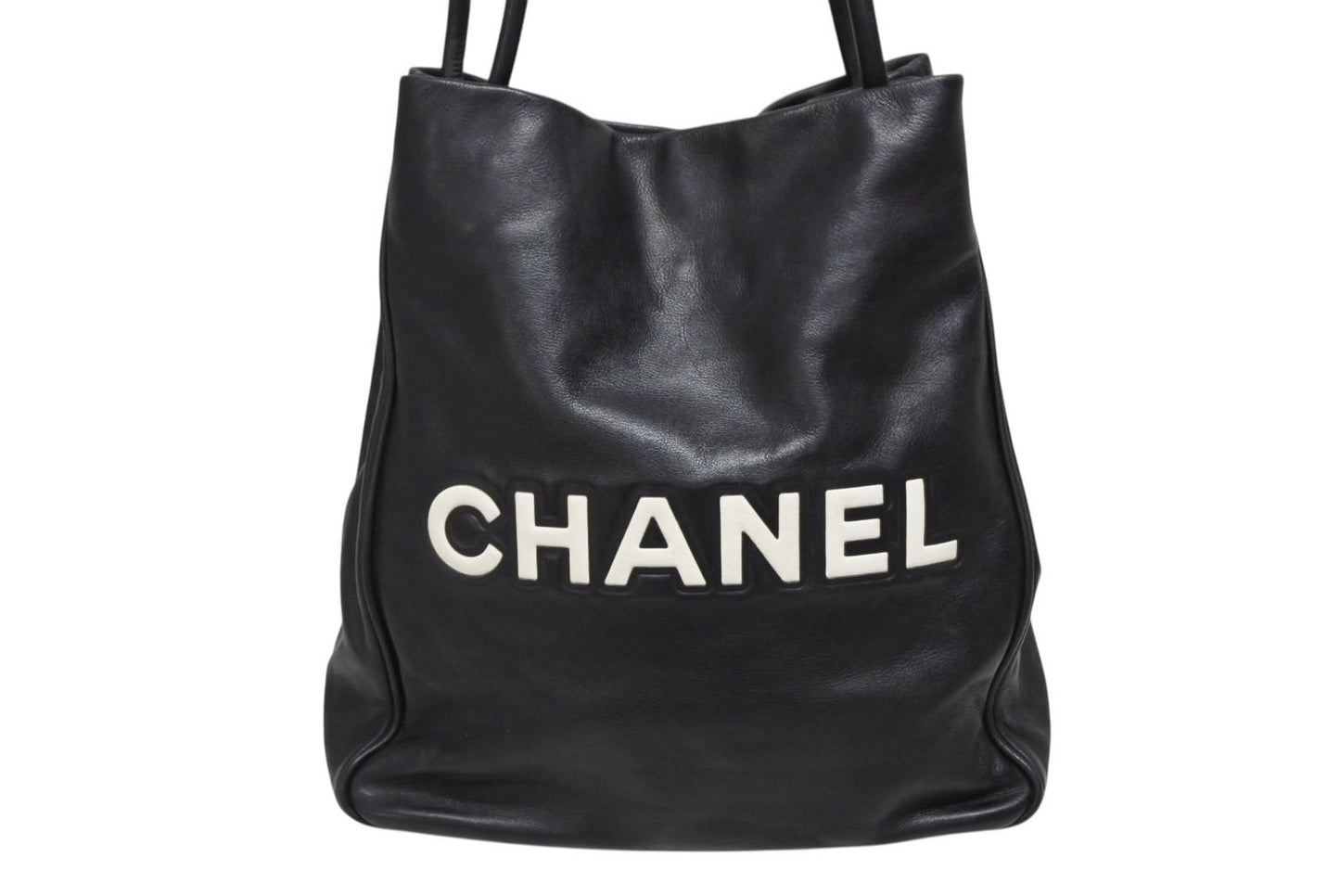 Chanel Camellia Logo Design Bag Black Leather Gold — view 3