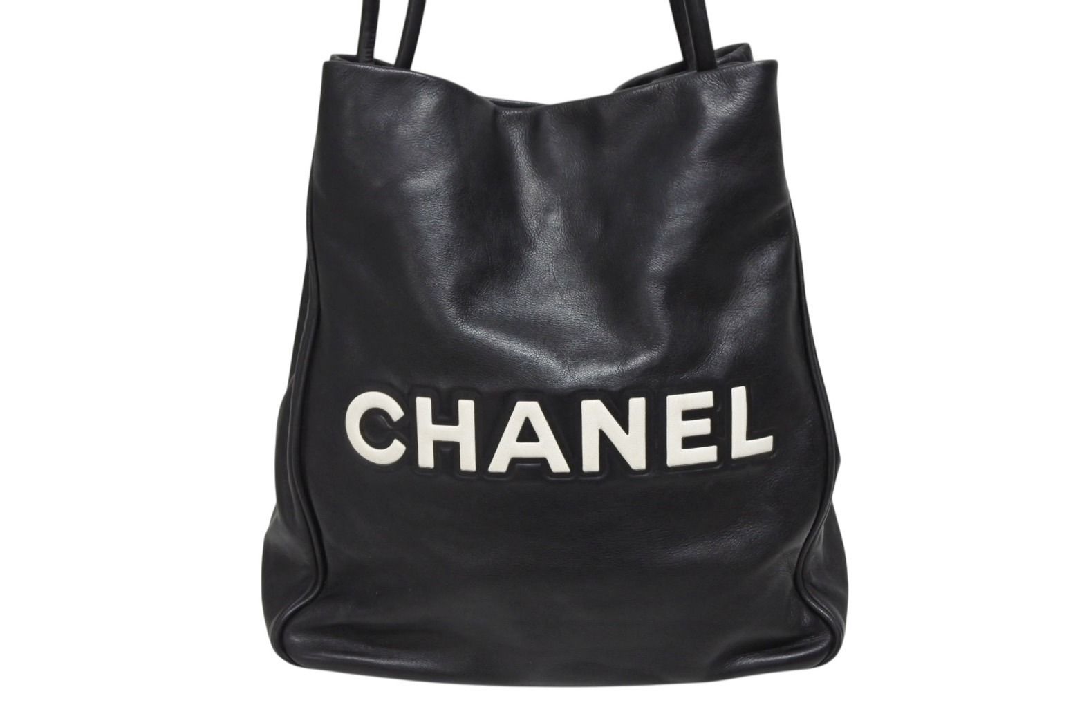Chanel Camellia Logo Design Bag Black Leather Gold — view 3