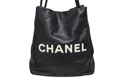 Chanel Camellia Logo Design Bag Black Leather Gold — view 3