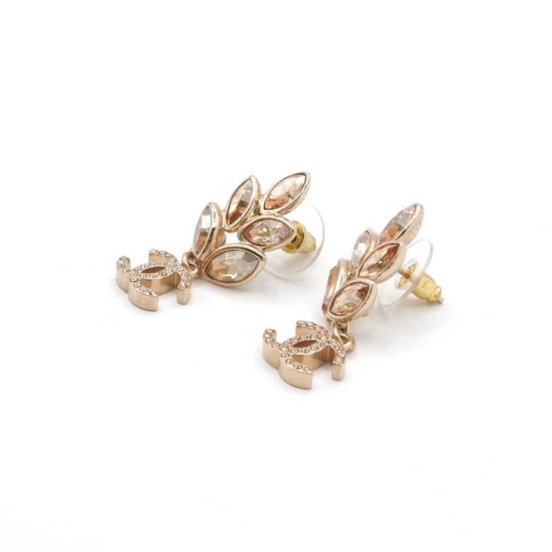 Chanel Earrings Earring Gold Coco Mark Rhinestone Bijou Leaf