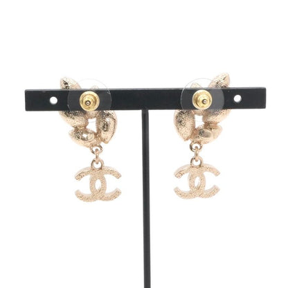 Chanel Earrings Earring Gold Coco Mark Rhinestone Bijou Leaf
