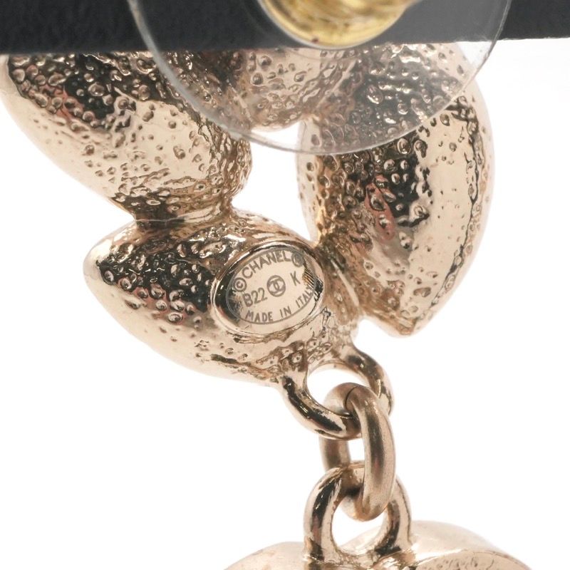 Chanel Earrings Earring Gold Coco Mark Rhinestone Bijou Leaf