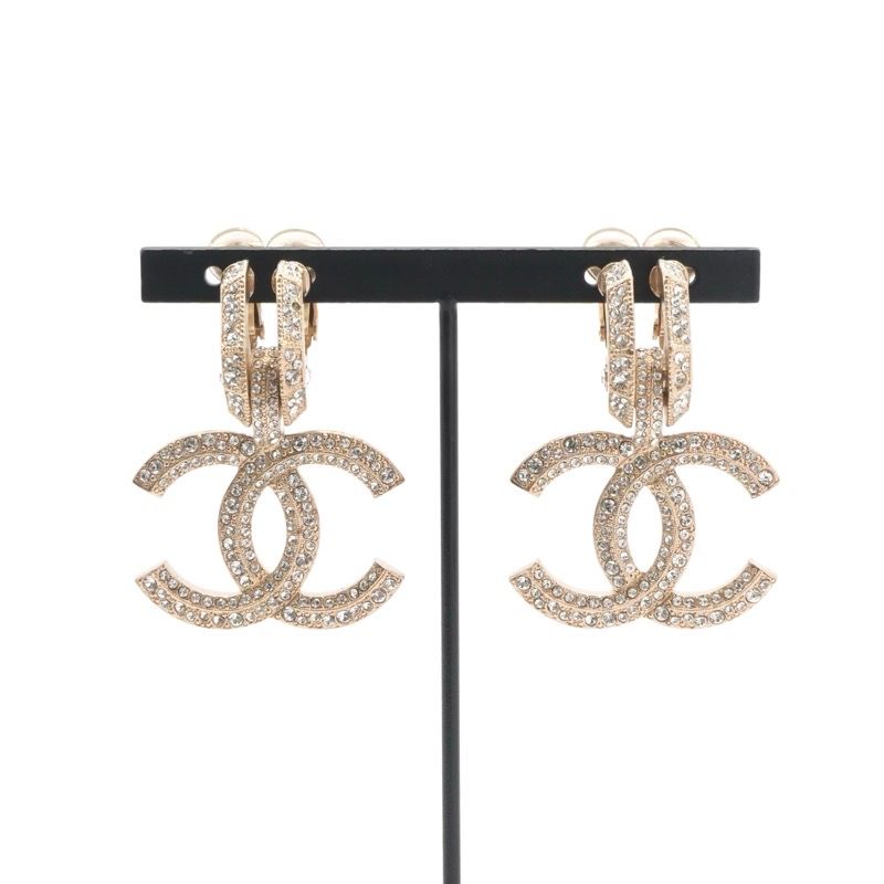 Chanel Earrings Earring Gold Coco Mark Rhinestone