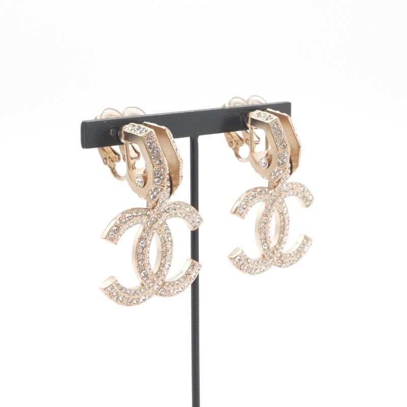 Chanel Earrings Earring Gold Coco Mark Rhinestone