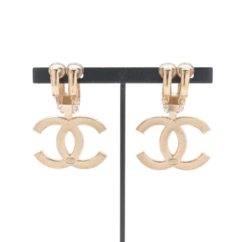 Chanel Earrings Earring Gold Coco Mark Rhinestone