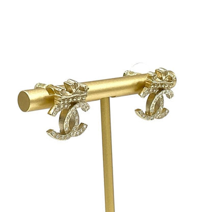 Chanel Earrings Cocomark Crown Rhinestone Gold