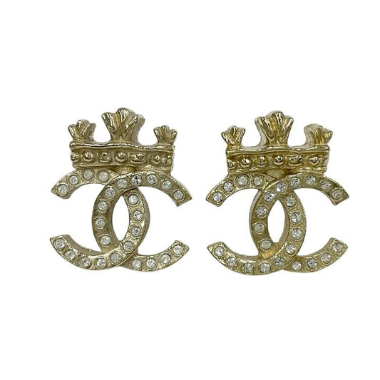 Chanel Earrings Cocomark Crown Rhinestone Gold