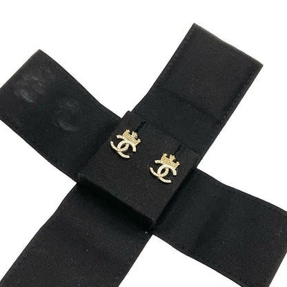 Chanel Earrings Cocomark Crown Rhinestone Gold