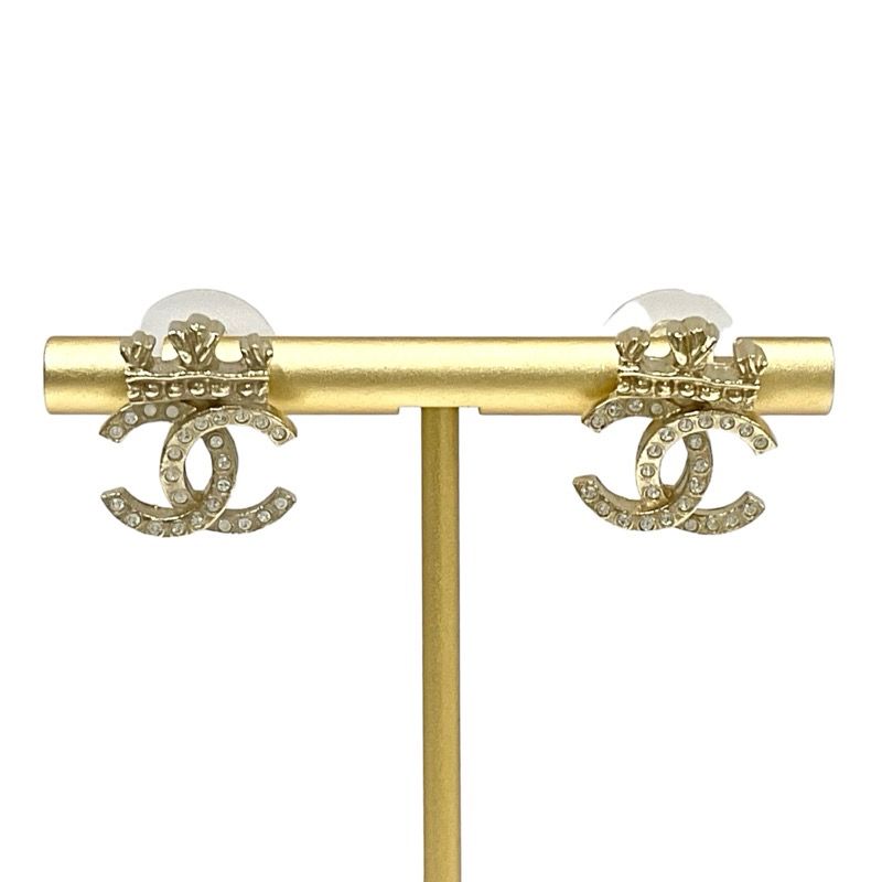 Chanel Earrings Cocomark Crown Rhinestone Gold