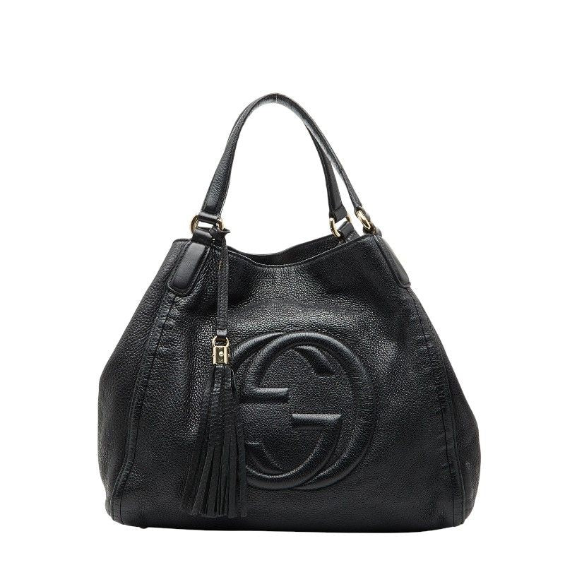 Gucci Soho Interlocking G Shoulder Bag Tote Bag 282309 Black Leather Women's