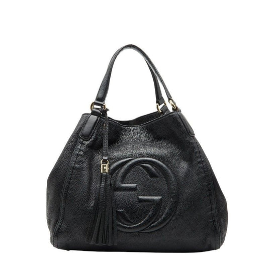 Gucci Soho Interlocking G Shoulder Bag Tote Bag 282309 Black Leather Women's