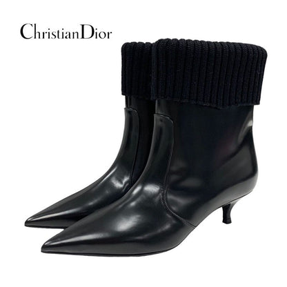 Christian DIOR Boots Short Boots Shoes Leather Knit Black