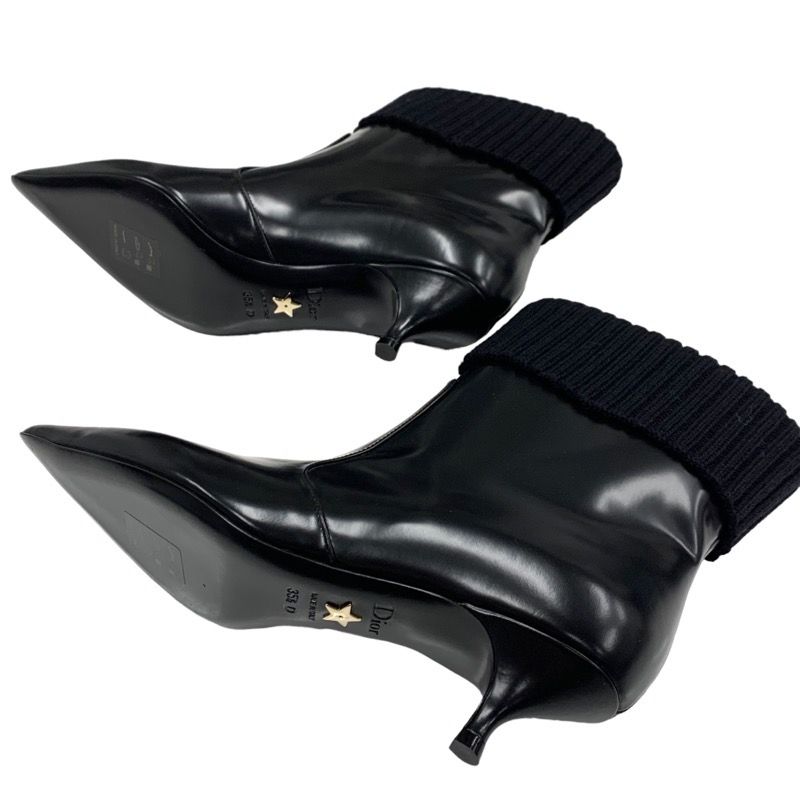 Christian DIOR Boots Short Boots Shoes Leather Knit Black