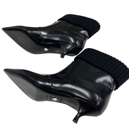 Christian DIOR Boots Short Boots Shoes Leather Knit Black