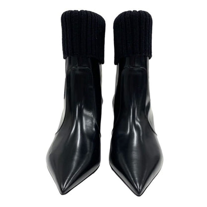 Christian DIOR Boots Short Boots Shoes Leather Knit Black