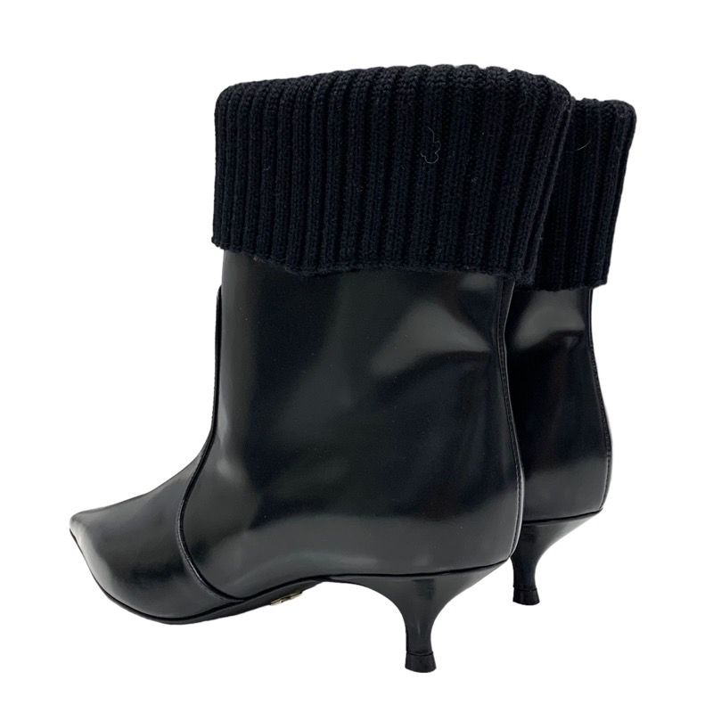 Christian DIOR Boots Short Boots Shoes Leather Knit Black
