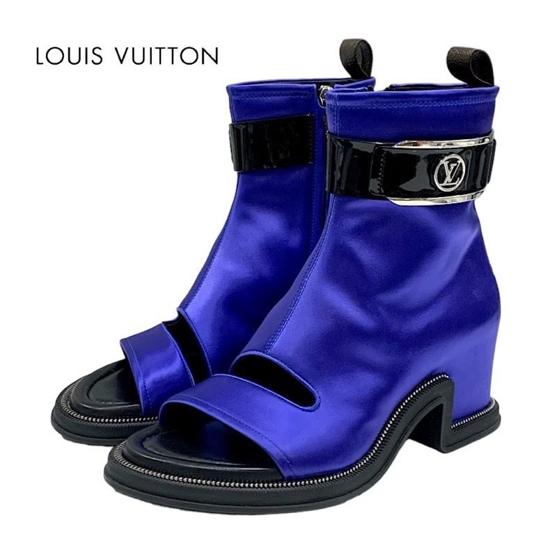 Louis Vuitton Moonlight Line Boots Short Boots Ankle Boots Shoes Belt Satin Blue