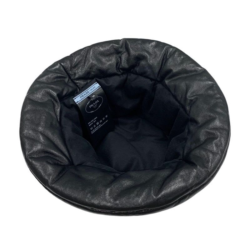 Prada Hat Soft Padded Nappa Leather Triangle Bucket Black