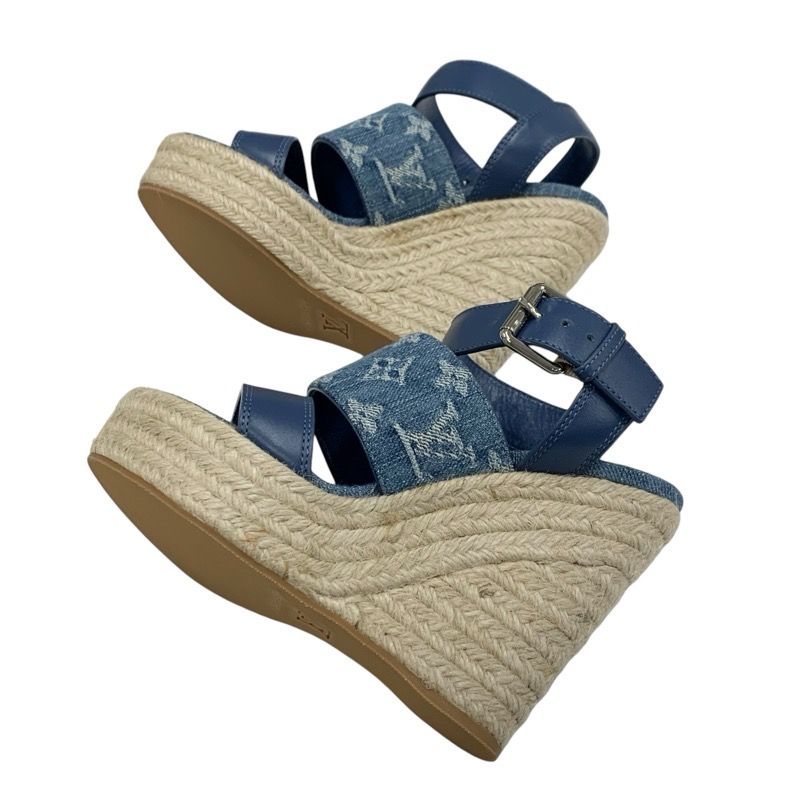 Louis Vuitton Starboard Line Sandals Shoes Leather Denim Blue Unused Espadrilles