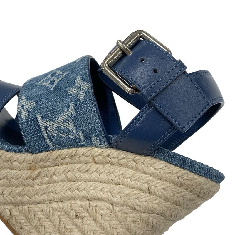 Louis Vuitton Starboard Line Sandals Shoes Leather Denim Blue Unused Espadrilles
