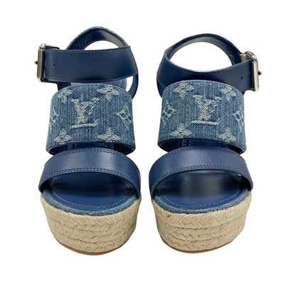 Louis Vuitton Starboard Line Sandals Shoes Leather Denim Blue Unused Espadrilles