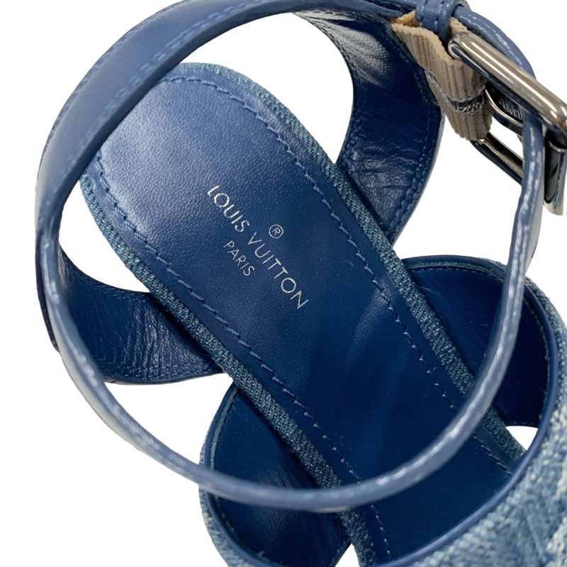 Louis Vuitton Starboard Line Sandals Shoes Leather Denim Blue Unused Espadrilles